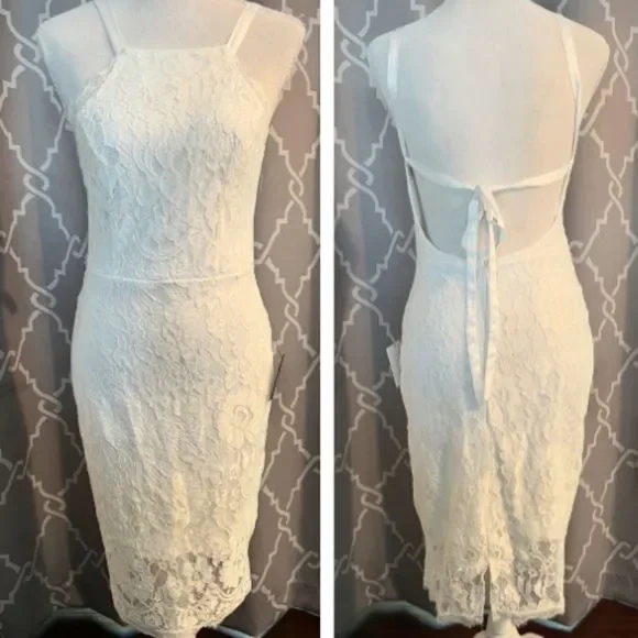 Lulus | Dresses | Lulus White Lace Bodycon Lace Up Strap Midi Dress Size  Small | Poshmark